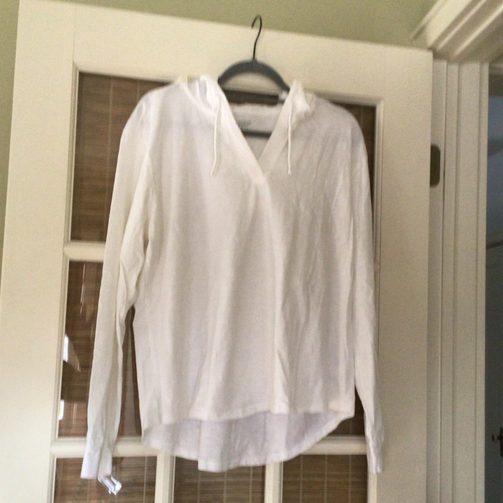 White slub cotton hooded top